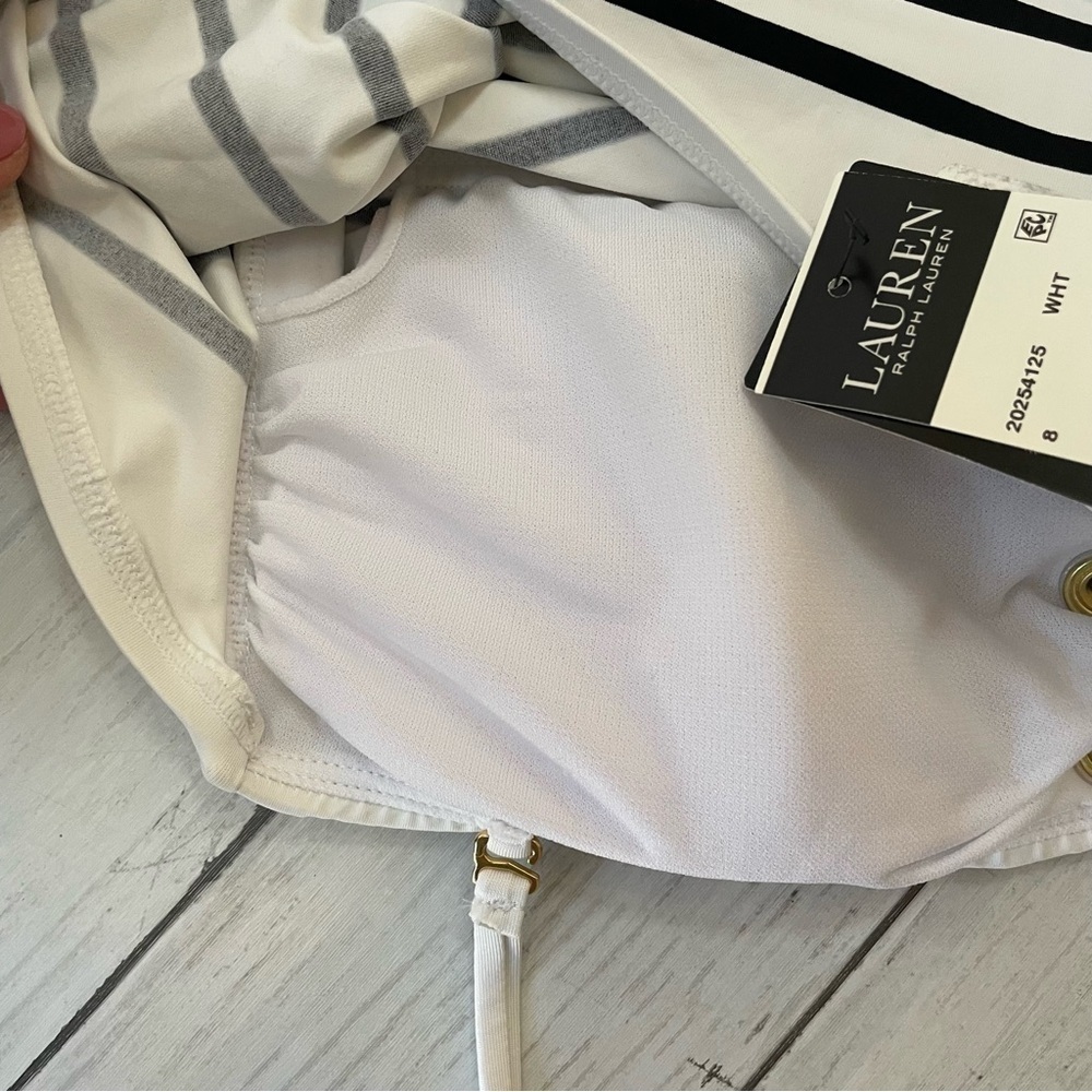 Ralph Lauren WHITE Striped Tummy-Control Tankini Swim Top 8 white black slimming - Picture 6 of 13